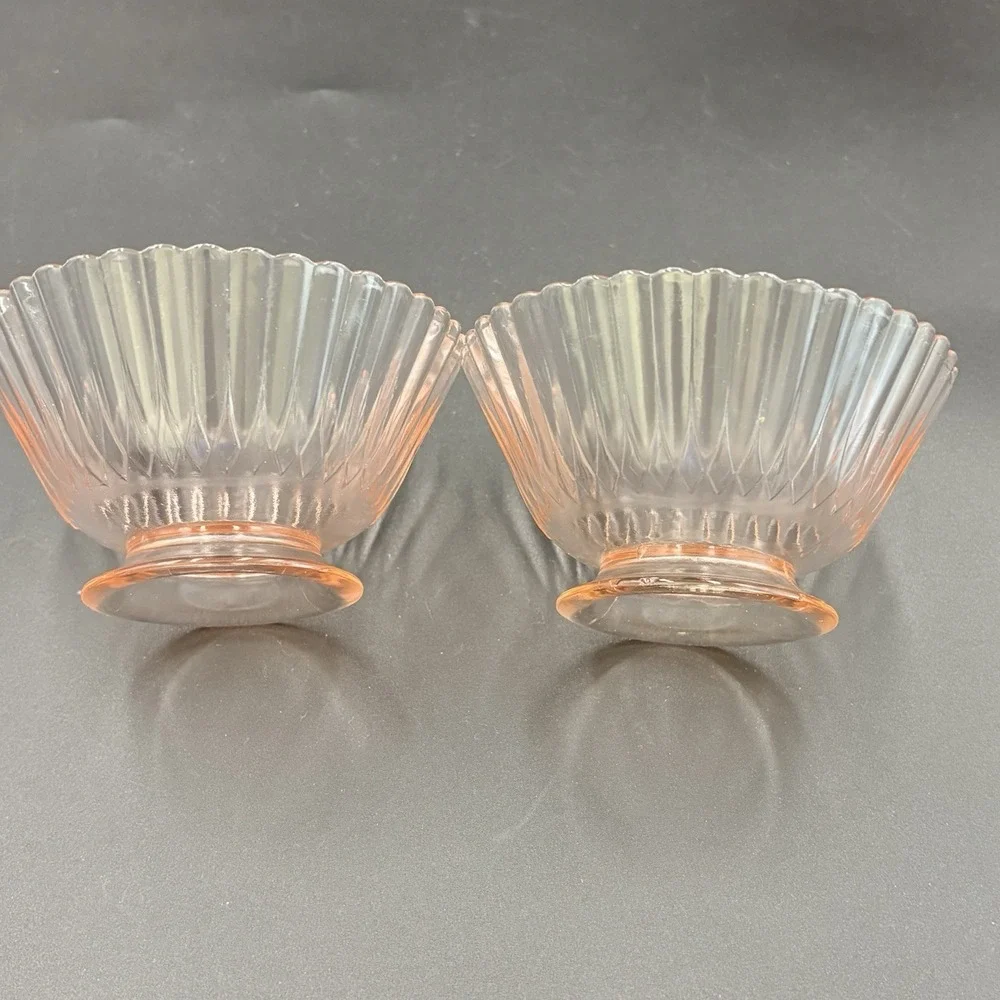 Pink Depression Glass Petal Ware Fruit Cup Ribbed Scalloped‎ Set Of 2 Small